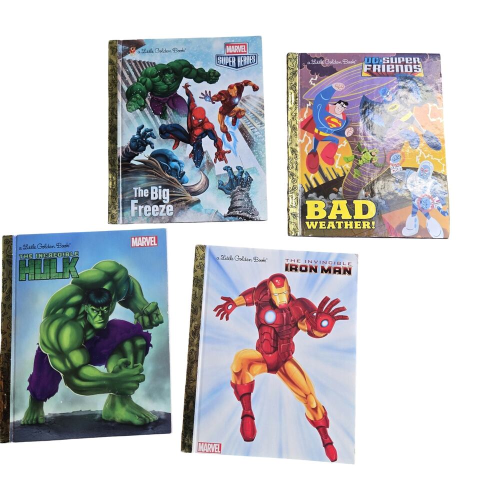 Lot of 4 Little Golden Books Marvel & DC Super Friends
